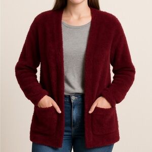 VICI Flawless Maroon Fuzzy Open Front Cardigan XS/S Cozy Soft Sweater Jacket